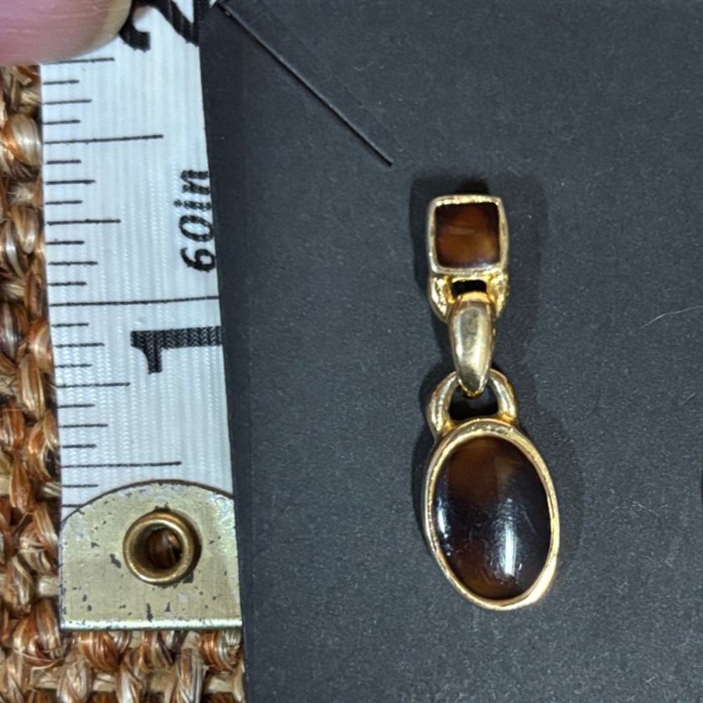Anne Klein Gold Tone Tiger’s Eye Drop Earrings Vintage - Picture 5 of 5